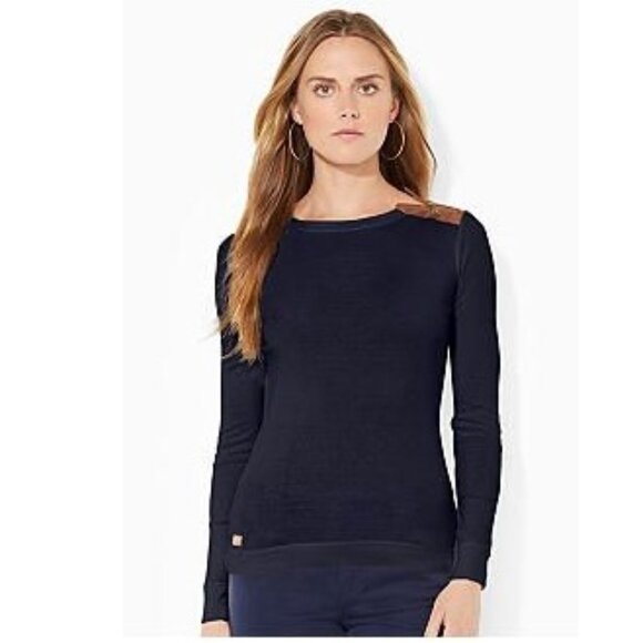 Ralph Lauren Long Sleeve Crew Neck With Suede Details - Picture 1 of 16